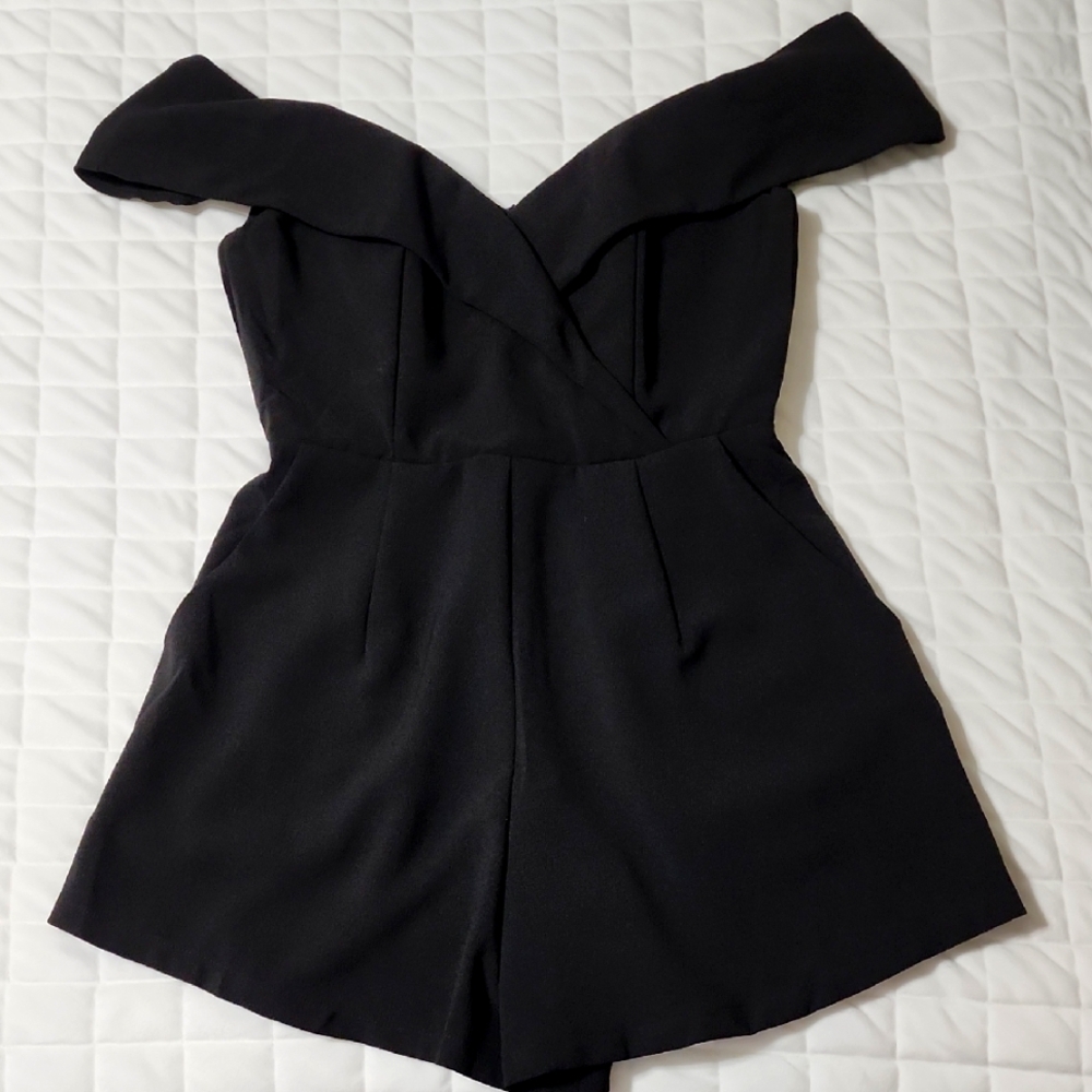 Here Comes the Sun Elegant Black Off-Shoulder Romper
